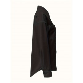 [Casual Button-Up Shirt] Relaxed Fit Women's Casual Long Sleeve Button-Up Shirt | Solid Color, 3/4 Sleeve Design with Chest Pocket, Versatile All-Season Top for Casual Attire