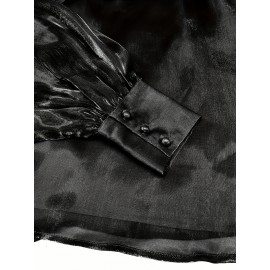 [Laceup Detailing Retro Fashion] Vintage Elegant Women's Blouse - Long Sleeve High Neck Shirt with Tie-Front Detail, All-Season Formal & Everyday Blouse for Office, Parties, Casual Outfits - Women's Clothing, Party Attire, Laceup Detailing, Office Attire, Retro Fashion