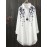 Women'S Chic Embroidered Long Sleeve Blouse - White with Black Floral Design, Perfect for Spring/Summer, Casual Attire, Casual Attire|Floral Embroidery|Detailed Embroidery