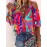 Ladies' printed off shoulder V-neck zipper lantern top T-shirt