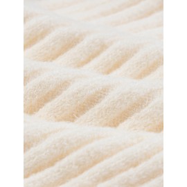 [White Sweater] Soft Acrylic Elegant White Sweater | Round Neck Pullover, Fitted Waist Belt, Ribbed Texture, Golden-Tone Buttons, Fall Winter Women's Chic Top for Casual or Formal Outfits