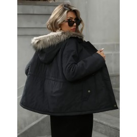 Women's Plus Size Oversized Hooded Jacket with Pockets - Warm Winter Coat, Machine Washable Casual Sports Outerwear, Solid Color Long Sleeve Zip-Free Design for Fall & Winter, Versatile for Everyday & Special Occasions