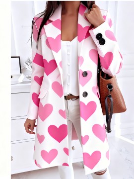 Plus-Size Women's Oversized Collar Button-Front Jacket - Winter-Ready Green & Golden Triangle Print Coat, Machine-Washable Casual to Formal Outerwear with Pockets, Wrinkle-Resistant Layering Piece (No Transparency)