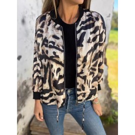 Plus-Size Women'S Zebra Print Casual Blazer Jacket - Full-Zip Front Closure, Black & White Striped Pattern, All-Season Versatile Outerwear, Relaxed Fit with Full-Length Zipper & Collar, Stylish & Comfortable for Everyday Semi-Formal Outfits, Plus Size Women Winter Coat, Women Winter Coat Plus Size, Coat For Women Winter Plus Size, Women Winter Coat, Blazer For Women Plus Size, Coat For Women Plus Size, Plus Size Women Clothes, Women Plus Size Clothes, Plus Size Women Coat
