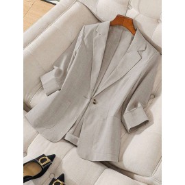 Plus Size - Plus Size, Women'S Plus Size British Style Blazer - Elegant & Contrast Lapel Lapel Jacket, Structured Loose Fit Tailored Suit Coat for Professional & Formal Occasions, Spring/Fall Casual to Formal Outfits, Classic Solid Color Non-Stretch