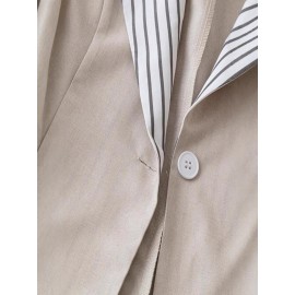 Plus Size - Plus Size, Women'S Plus Size British Style Blazer - Elegant & Contrast Lapel Lapel Jacket, Structured Loose Fit Tailored Suit Coat for Professional & Formal Occasions, Spring/Fall Casual to Formal Outfits, Classic Solid Color Non-Stretch