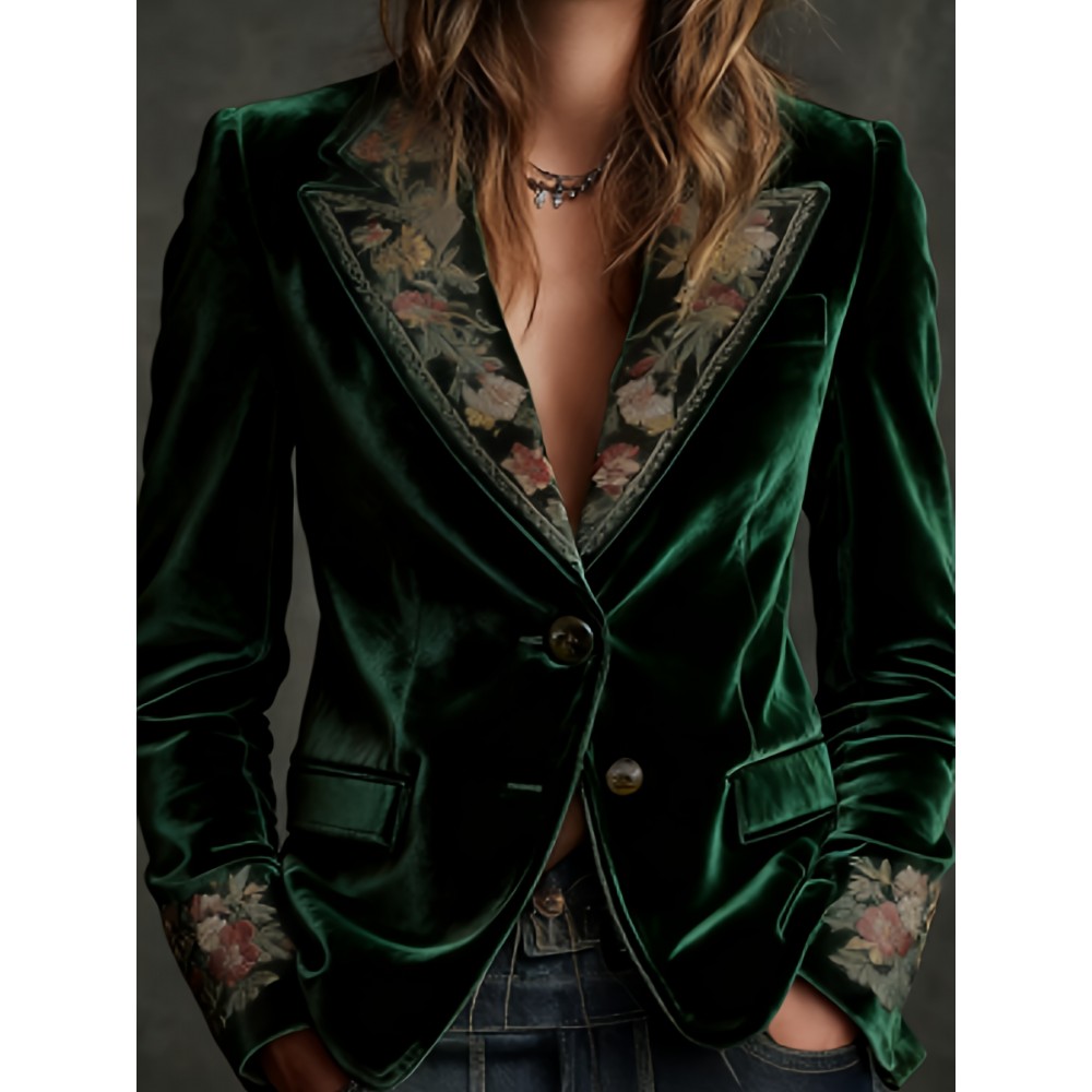 Plus Size, Women's Plus Size Christmas Suit Jacket - Elegant Collar Button- Coat, Long Sleeve Winter Holiday Party Wedding Attire, Machine Washable Festive Blazer