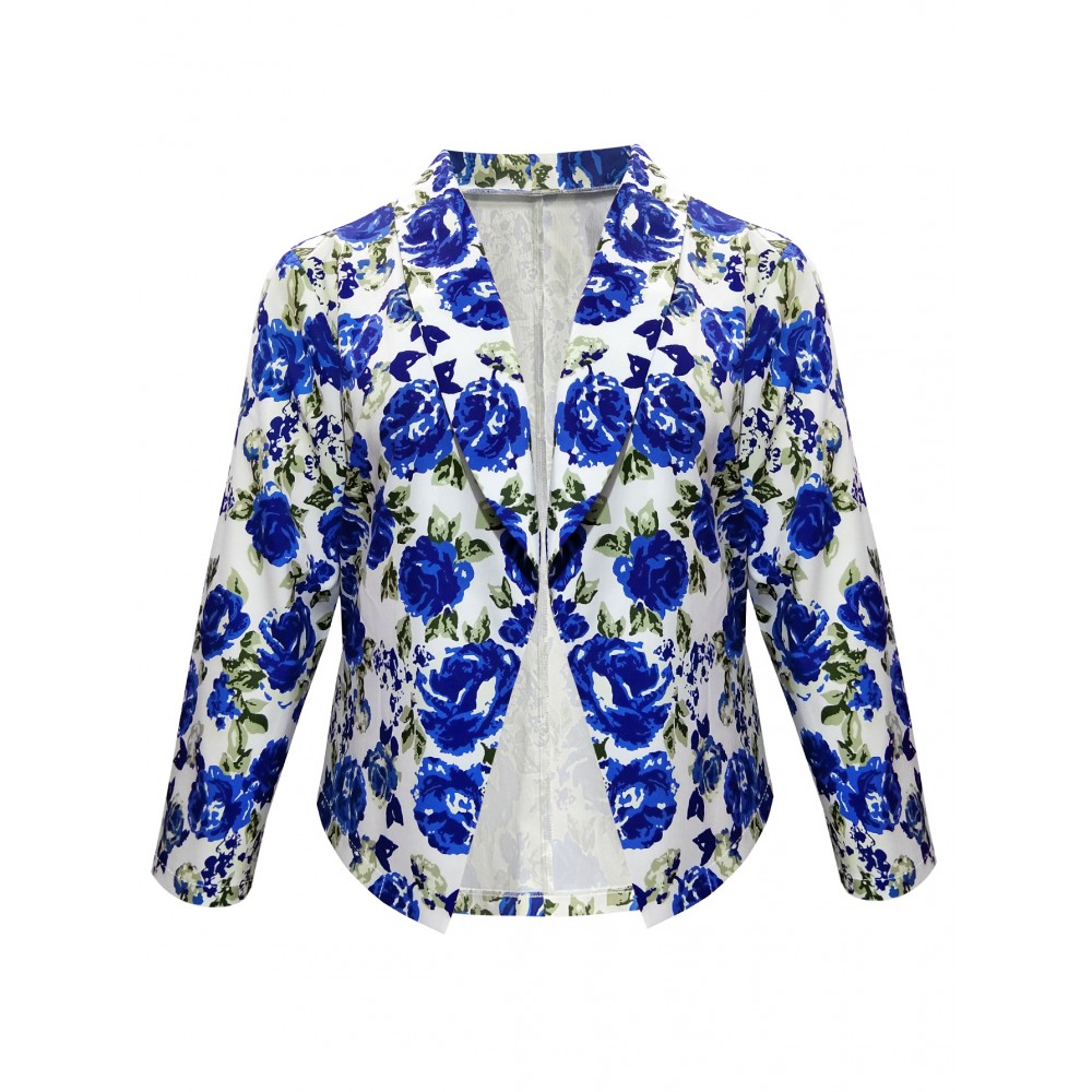 Plus Size, Plus Size Women's Long Sleeve Suit Jacket- Blue Rose Print, Stylish Fall/Winter Fashion for Parties, Art Exhibits, Holidays, and Smart Casual Wear, Plus Size Suit Jacket for Women, Suits for Women Plus Size, Plus Size Jackets for Women Plus Size, Plus Size Jackets for Women  Plus Size Suits for Women Plus Size, Art Event Attire, Holiday Fashion, Elegant Suit, Floral Print Jacket, Durable Fabric, Comfortable Fit, Printed Jacket, Women's Blazer, Office Professionals,
