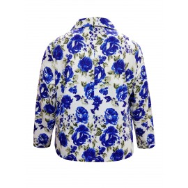 Plus Size, Plus Size Women's Long Sleeve Suit Jacket- Blue Rose Print, Stylish Fall/Winter Fashion for Parties, Art Exhibits, Holidays, and Smart Casual Wear, Plus Size Suit Jacket for Women, Suits for Women Plus Size, Plus Size Jackets for Women Plus Size, Plus Size Jackets for Women  Plus Size Suits for Women Plus Size, Art Event Attire, Holiday Fashion, Elegant Suit, Floral Print Jacket, Durable Fabric, Comfortable Fit, Printed Jacket, Women's Blazer, Office Professionals,