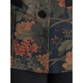 Plus Size, Scacto Women's Vintage Floral print Blazer Jacket - Elegant Lapel Collar & Belted Waist, Single-Button Front, Dropped Shoulder - Winter Formal Party Wedding Attire, Hand Washable Statement Piece for Special Occasions