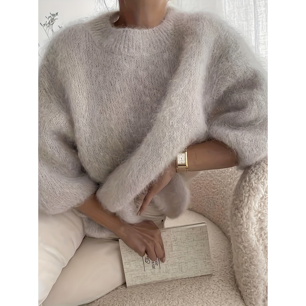 Women'S Soft Plush Sweater - Thick Winter Pullover Sweater, Cozy Sweater for Fall/Winter, Everyday & Formal Outfits - Women'S Sweater for Women - Elegant Sweater, Winter Sweater, Fall Fashion, Round Neckline, Stylish Knitwear, Fashion Lovers